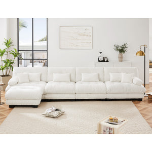 English Elm Free Modular Sectional Sofa - L-Shaped 4-Seater Couch In Vintage Chenille With Convertible Ottoman W714S01005