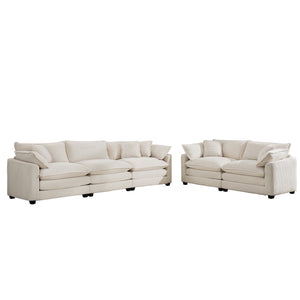 English Elm Modern 2-Piece Living Room Sofa Set: Luxurious Light Beige Corduroy, Ergonomic Comfort & Style W714S00773