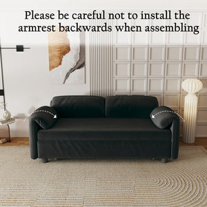 English Elm Sofa 54" Velvet Sofa Bed Convertible with Solid Wood Frame, 500lb Capacity, Blue Black Pink Options W3371P302150