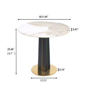 English Elm Modern Round Negotiation Table - Sleek 85Cm White Sintered Stone Top With Black Legs And Gold Base W1535S00588