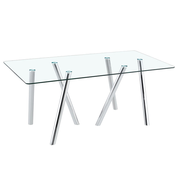English Elm 71-inch Tempered Glass Dining Table Electroplated Metal Base Open Airy Modern Style White W3875S00005