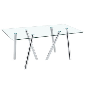 English Elm Tempered Glass 9 Piece Rectangular Dining Set Seating Eight with Chrome Sled Chairs Silver,White W3875S00051