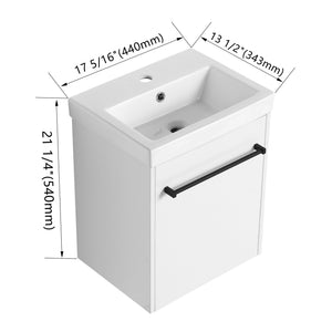 English Elm 18'' Floating Wall-Mounted Bathroom Vanity with Ceramic Sink, Soft-Close Door & Space-Saving Design Glossy White W999P236348