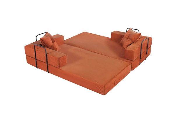 English Elm Sleeper Convertible Futon Sofa Bed with Corduroy Fabric, Ergonomic Foam Support and Space-Saving Design Orange W1708P355154