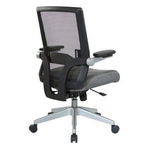OSP Home Furnishings Black Mesh Back Ergonomic Office Chair with Flip Arms Lumbar Support and Synchro Tilt Charcoal 867-B26N64R