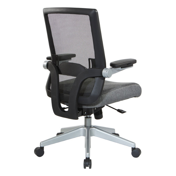 OSP Home Furnishings Black Mesh Back Ergonomic Office Chair with Flip Arms Lumbar Support and Synchro Tilt Charcoal 867-B26N64R