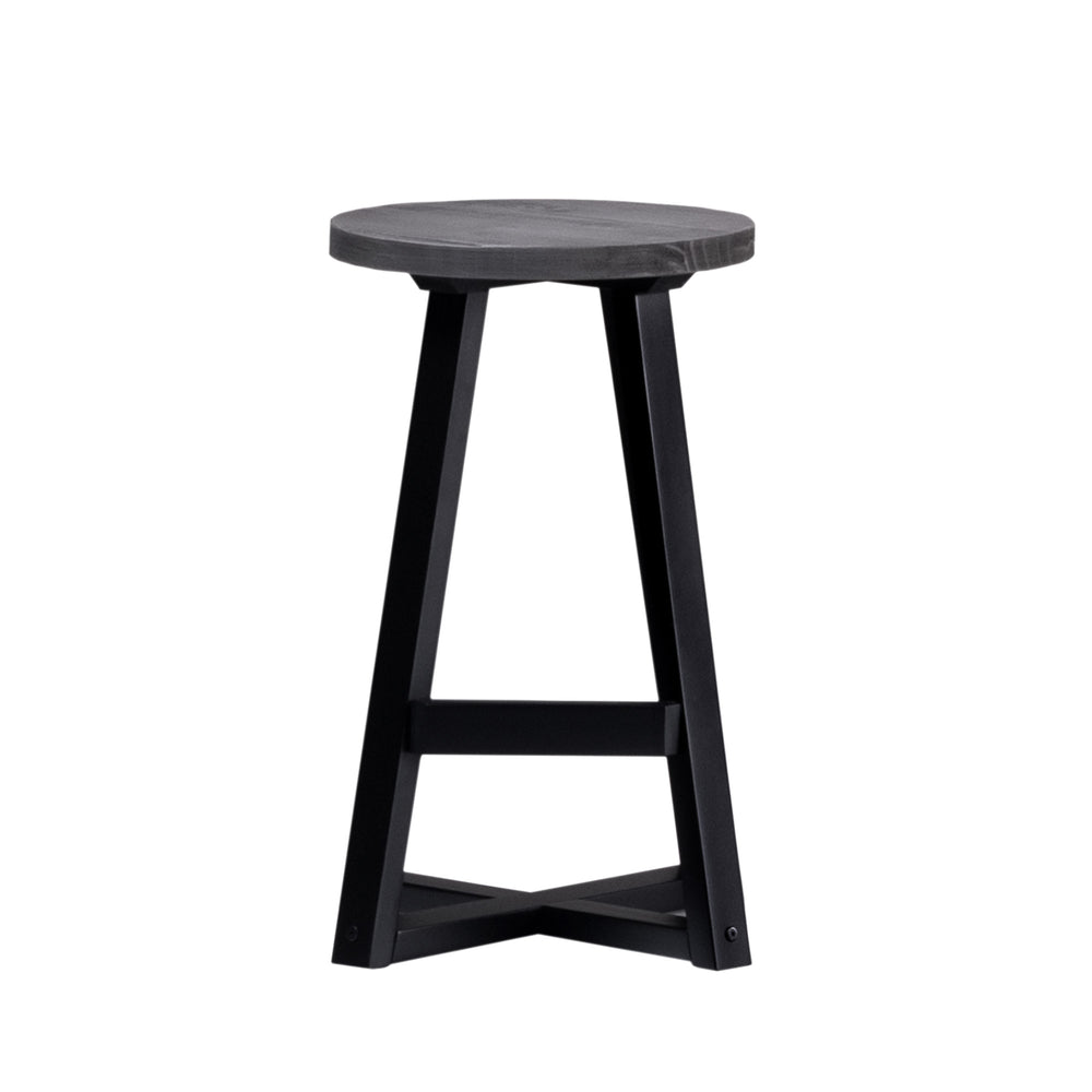 English Elm Walker Edison - Rustic Solid Pine Round Dining Stool in Distressed Grey Finish with Capped Feet, Lightweight Design B185P168990
