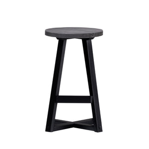 English Elm Walker Edison - Rustic Distressed Solid Wood Round Dining Stool – Grey