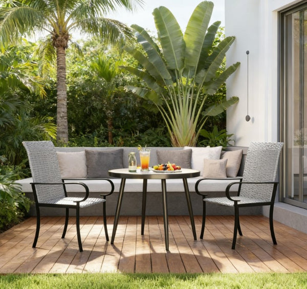English Elm Dining Chairs Set of 2 Hand Woven Pe Rattan High Back Arm Seats for Patio or Home T3971P429368