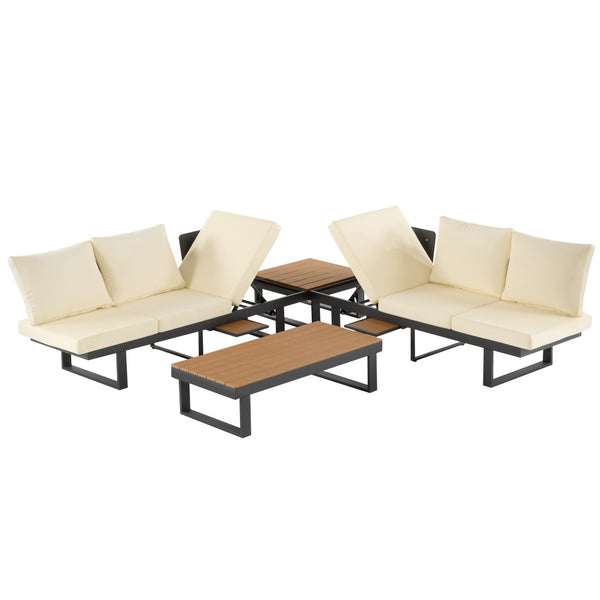 English Elm Outdoor Sectional Sofa Set - Stylish Modular Patio Seating With Adjustable Recline & Storage Solutions N719Z000170A-GIGA
