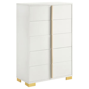 English Elm Medici Elegant 5-Drawer Chest With Modern White Finish & Gold Accents For Stylish Storage Solutions B062P353271