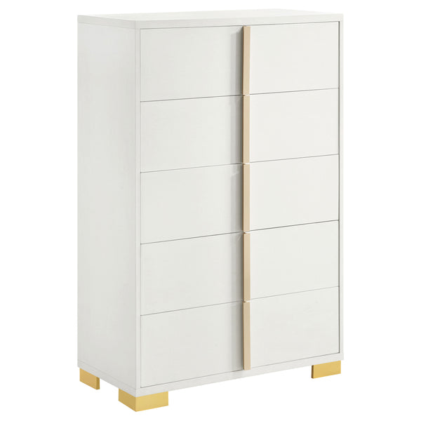 English Elm Medici Elegant 5-Drawer Chest With Modern White Finish & Gold Accents For Stylish Storage Solutions B062P353271