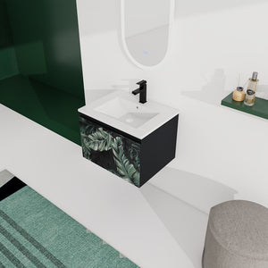 English Elm 24'' Floating Wall-Mounted Bathroom Vanity With Soft-Close Doors & Ceramic Sink For Modern Spaces W999S00176