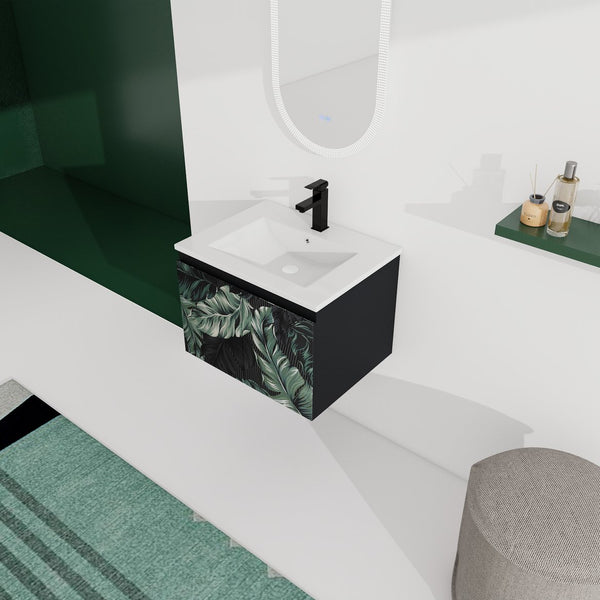 English Elm 24'' Floating Wall-Mounted Bathroom Vanity With Soft-Close Doors & Ceramic Sink For Modern Spaces W999S00176
