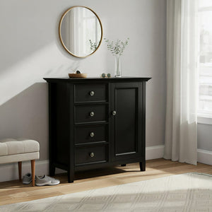 English Elm Amherst Four Drawer Pine Wood Cabinet Black Finish Bronze Hardware Entryway Storage B136P436054