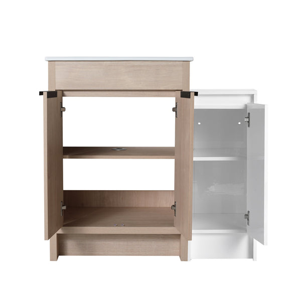 English Elm 36 Inch Freestanding Bathroom Vanity With Ceramic Sink, Soft-Close Doors & Ample Storage Solutions W999S00302