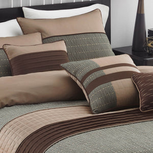English Elm Lexia 7-Piece Queen Comforter Set - Rich Brown Jacquard, Embroidered Pillows, Modern Masculine Design B340P341965