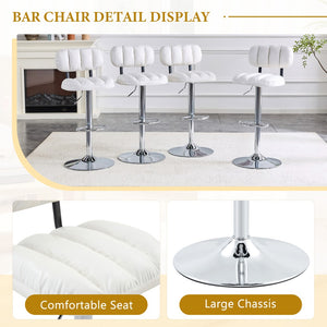 English Elm Set of 2 Adjustable Pu Leather Barstools with Chrome Base for Kitchen or Home Bar White+Silver W3875P378574