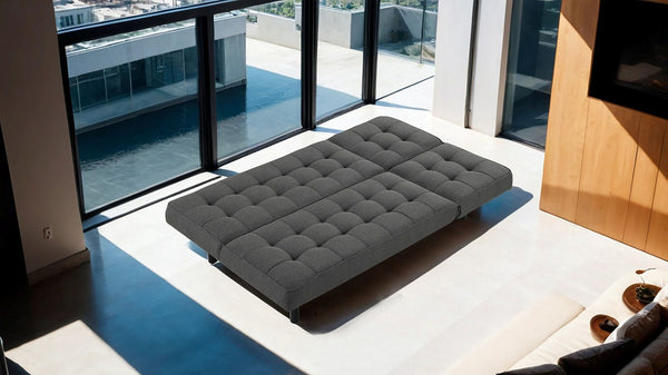 English Elm Dark Gray Futon Sofa With Biscuit Tufting – Adjustable Headrest, Converts To Chaise Or Bed Comfortably B2741P314816