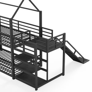 English Elm Twin House Bunk Bed with Slide Storage Stairs and Safety Rails for Kids Rooms W1580S00648