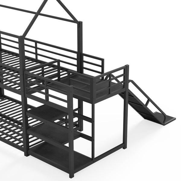 English Elm Twin House Bunk Bed with Slide Storage Stairs and Safety Rails for Kids Rooms W1580S00648