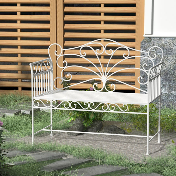 English Elm Outsunny 43" Elegant Metal Garden Bench, Durable Cream White Porch Seat For Patios, Pools, And More W2225P200872-GIGA