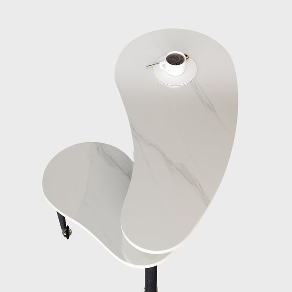 English Elm Contemporary rotatable cocktail table with 360° swivel top, sintered stone & MDF surface, space-saving design White+Black W2899P372754