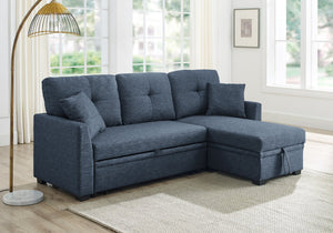 English Elm Modular Sleeper Sectional with Hidden Storage, Tufted Cushions and Convertible L-Shape for Small Spaces Blue B343S00027