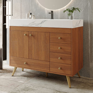 English Elm 36" Freestanding Bathroom Vanity Sintered Stone Top Ceramic Sink Stainless Steel Legs Gold,Walnut,White W3136S00070