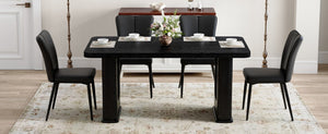 English Elm Table Set: Modern Black Wood Textured Dining Table With 4 Stylish Pu Chairs For Contemporary Dining W1151S04314-GIGA