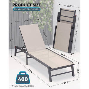 English Elm Assemble-free Outdoor Aluminum Chaise Loungers Stackable Textilene Poolside Set of 2 Beige W5756P485183