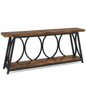 English Elm Hall Console Table Industrial Rustic Two Tier Wood Tone Metal Frame Entryway Sofa T3971P452060