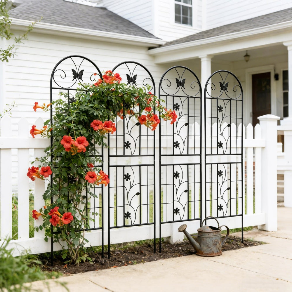 English Elm 4 Pack Powder-coated Metal Garden Trellis Panels Rustproof Climbing Plant Support Outdoor W1586P266748