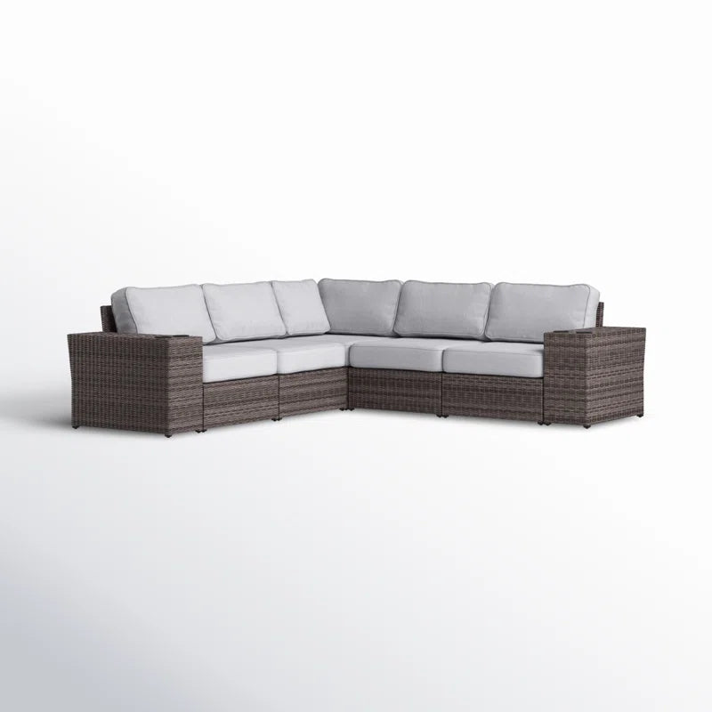 English Elm 102" Reversible Outdoor Wicker Sectional Sofa with Cushions, 4-Seater, Aluminum Frame, No Assembly Needed B120S00011