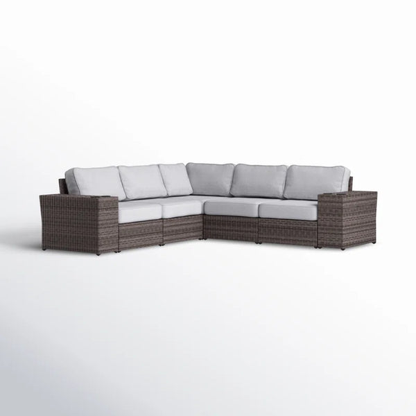 English Elm 102" Reversible Outdoor Wicker Sectional Sofa with Cushions, 4-Seater, Aluminum Frame, No Assembly Needed B120S00011
