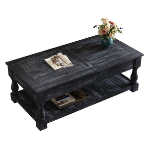 English Elm Farmhouse Lift Top Coffee Table Solid Wood Two Tier Hidden Storage Living Room W1445P412360