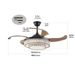 English Elm 48" Contemporary Crystal LED Retractable Ceiling Fan with Remote, 6-Speed Quiet DC Motor, Timer W1340P184909
