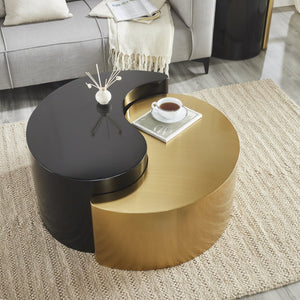 English Elm Ying Yang Modern Coffee Table - Stylish Black & Gold Iron Frame, Unique Geometric Design, Versatile Use B009140738-GIGA