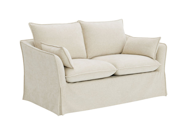 English Elm Shane Beige Linen Loveseat with 2 Accent Pillows, Pocket Coil Seat, Wooden Frame, Modern Compact Sofa B2726P296889