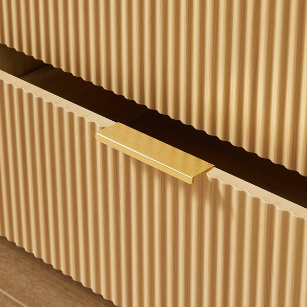 English Elm Bedroom Dresser - Stylish 6-Drawer Wavy Front Storage Chest In Natural Finish For Modern Spaces W1162P190403