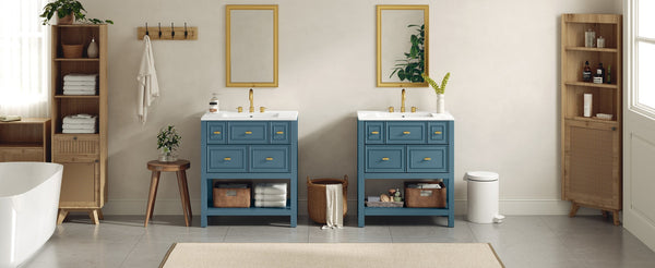 English Elm 60'' Bathroom Vanity Set With Ceramic Sink – Stylish Freestanding Storage Cabinet In Blue Finish N710SS00004C