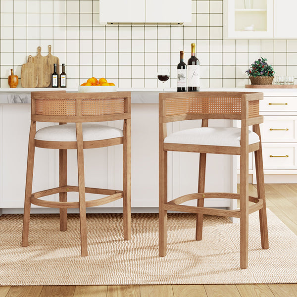 English Elm Christopher Knight Home® - Wood Upholstered Arm Bar Stools Set Of 2 - Chic Beige & Natural Oak, Comfortable For Kitchen & Bar N771P265581Q