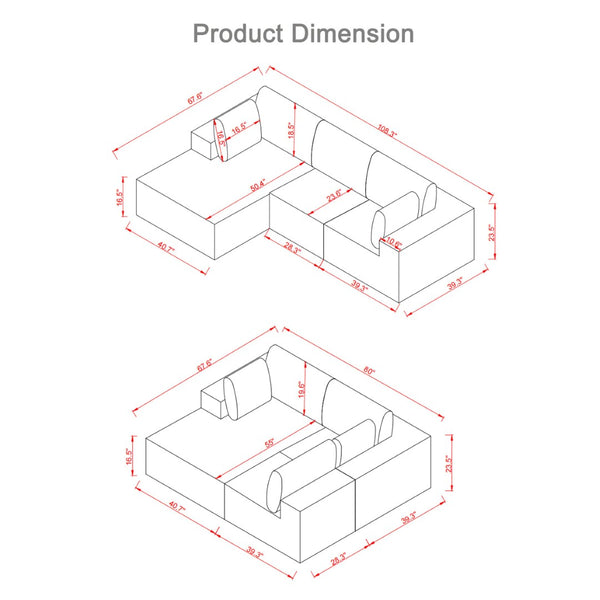 English Elm 108.3" Modular Cloud Sectional Corduroy Upholstered L Shape Sofa for Living Room Black W1097S00221