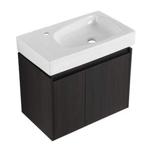 English Elm 24 Inch Bathroom Vanity Floating Ceramic Basin Sink Combo with Double-Door Wall-Mounted Storage Cabinet Durable Engineered Wood Modern Design Black W1972P190342