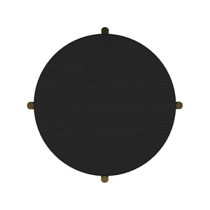 English Elm Round Two Tier Side Table with Rattan Shelf Aged Brass Legs for Living Room Black B016P469756