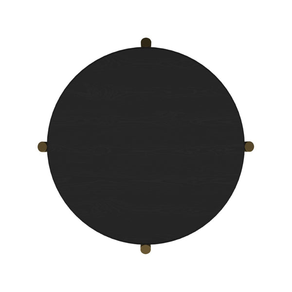 English Elm Round Two Tier Side Table with Rattan Shelf Aged Brass Legs for Living Room Black B016P469756