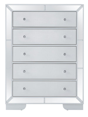 English Elm Sleek White Contemporary Storage Chest 58"H x 32"W x 21"D - Silver Champagne Finish, No Setup Needed B078108444