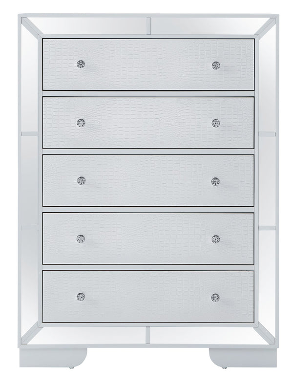 English Elm Sleek White Contemporary Storage Chest 58"H x 32"W x 21"D - Silver Champagne Finish, No Setup Needed B078108444