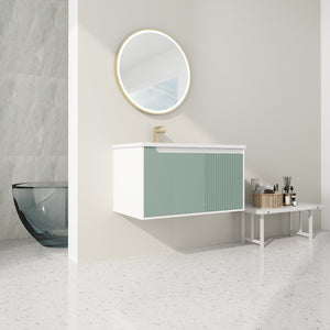 English Elm 36" Wall-Mounted Vanity with Ceramic Sink, Dual-Texture Wave Door, Soft-Close Hinges, Eco Plywood W999S00127