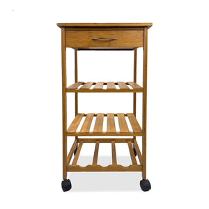 English Elm Modern Bamboo Trolley with Three Open Shelves and Drawer — Compact Mobile Kitchen Cart, 14.5"W x 34.5"H Natural 17 L x 34 W x 5 H B2741P341690